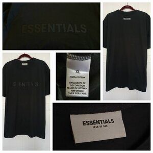Fear Of God Essentials Logo Spell Out T Shirt Mens XL Black Cotton Short Sleeve